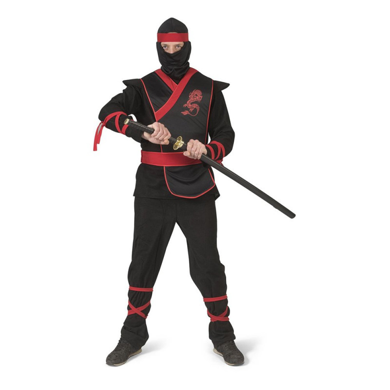 Ninja Svart/Röd Maskeraddräkt - X-Large