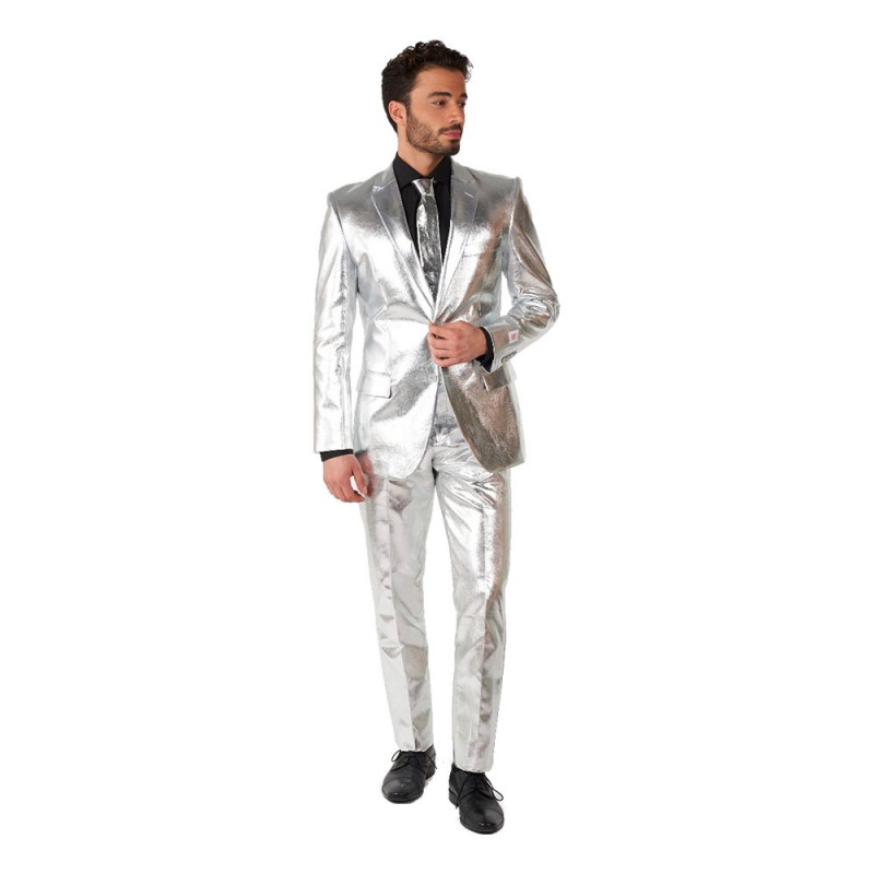 OppoSuits Shiny Silver Kostym - 48