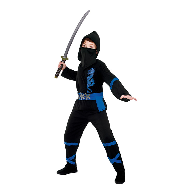Svart/Blå Power Ninja Barn Maskeraddräkt - Large (8-10 år)