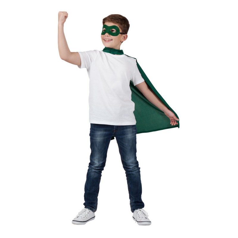Superhjälte Cape med Mask Grön Barn  - One size