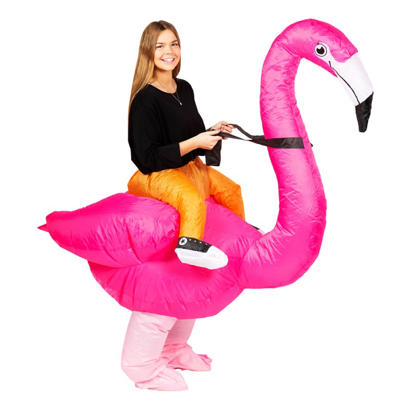 Uppblåsbar Ridande Flamingo Maskeraddräkt - One size